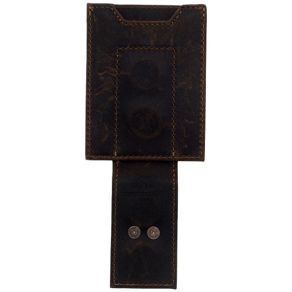 brown leather wallet with magnetic flap open